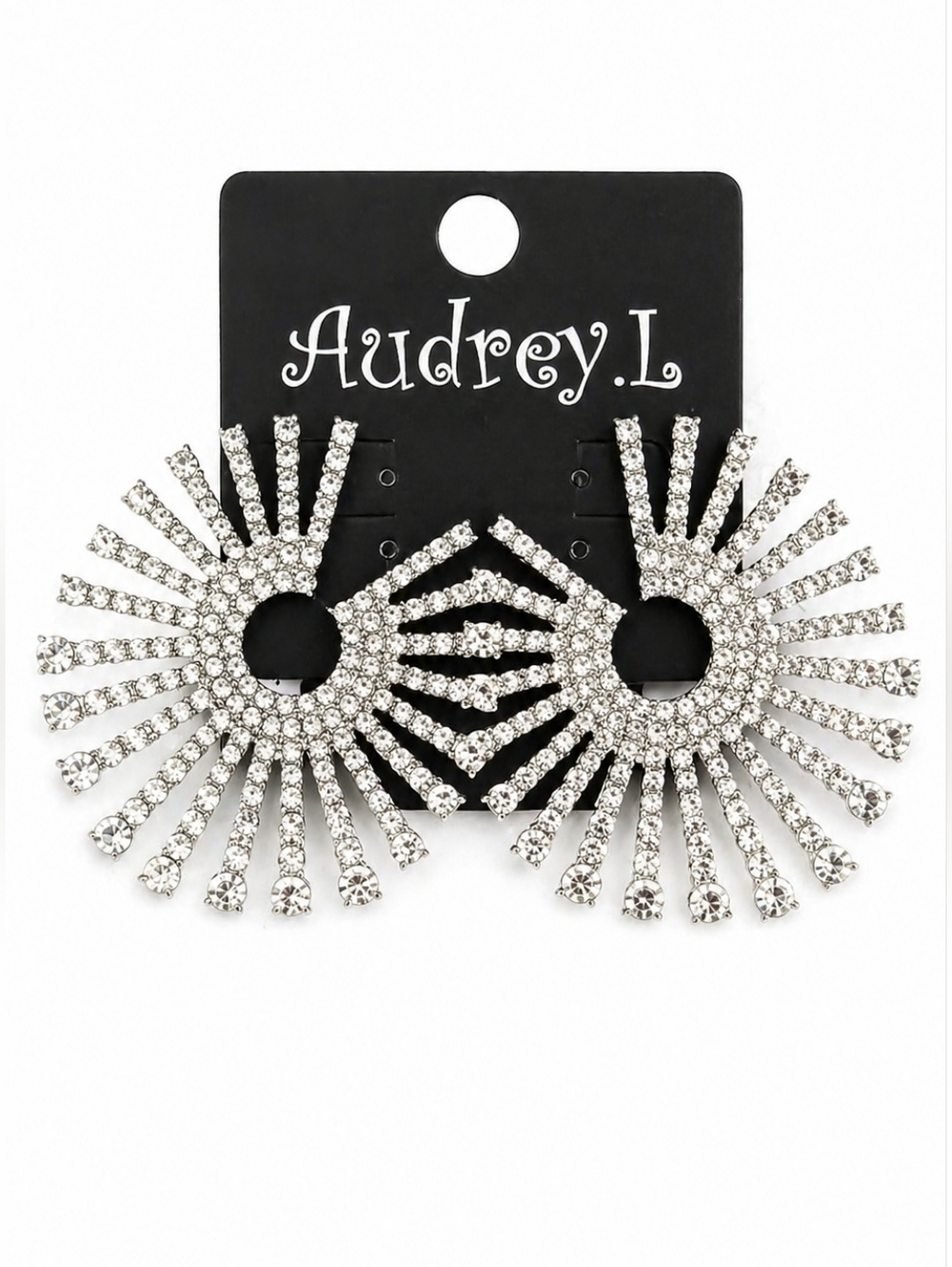 Audrey L Crystal Rhinestone Sunburst Statement Earrings Glam Sparkle